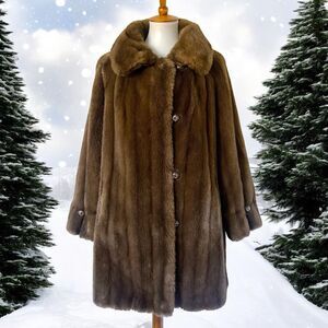 Grandella II Style by Sportowne Faux Fur Coat Jacket Women's 16 Brown Pockets